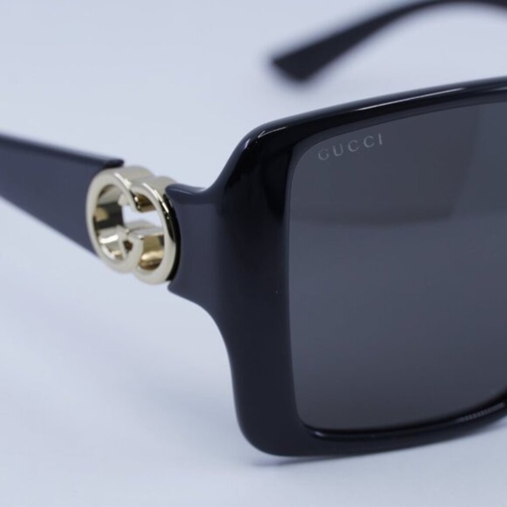 Gucci GG1692SA 001 Sunglasses Shiny Black Square Frame, Grey Lenses - Picture 4 of 10